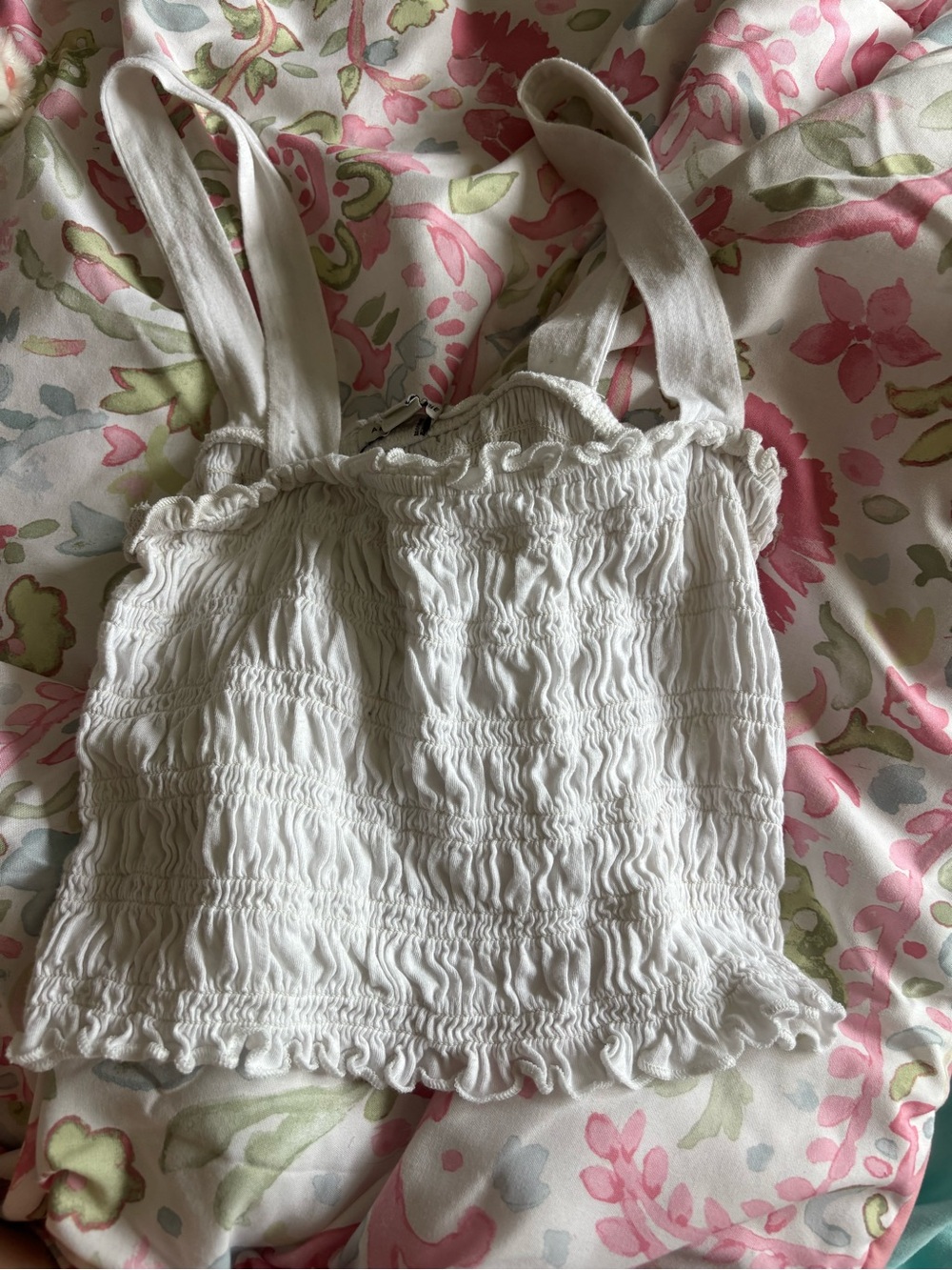 American Eagle Outfitters White Smocked Crop Tank